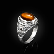 Sterling Silver Cash Money Dollar Sign Tiger Eye Statement Ring