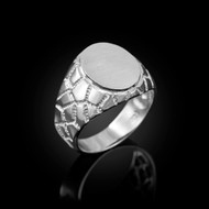 Sterling Silver Oval Signet Mens Nugget Band Ring