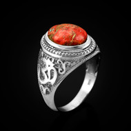 Sterling Silver Om (Aum) Orange Copper Turquoise Oval Yoga Ring