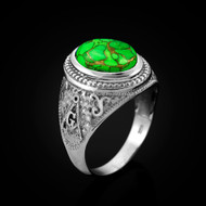 Sterling Silver Masonic Ring with Green Copper Turquoise