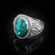 Sterling Silver Blue Copper Turquoise Fleur-De-Lis Gemstone Ring