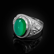 Sterling Silver Green Onyx Fleur-De-Lis Gemstone Ring