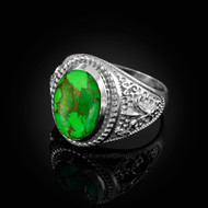Sterling Silver Green Copper Turquoise Fleur-De-Lis Gemstone Ring