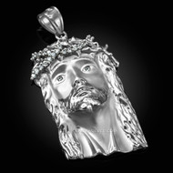 Sterling Silver Jesus Face Mens CZ Pendant