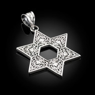 Sterling Silver Vintage Oxidized Star of David Ornament Pendant Necklace