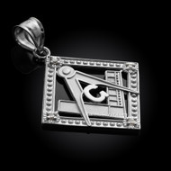 Sterling Silver Freemason Square Masonic CZ Pendant Necklace