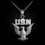 Sterling Silver US Navy USN Eagle Pendant Necklace