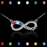 Sterling Silver Infinity #1 MOM Triple Birthstone CZ Necklace