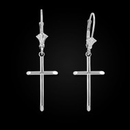 Sterling Silver Polished Tube Cross Earrings