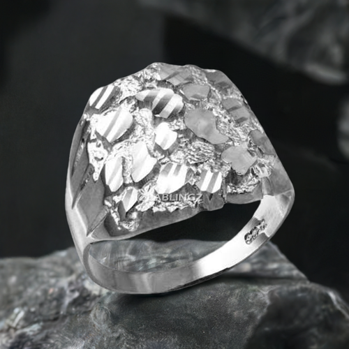 Sterling Silver Textured Nugget Mens Ring