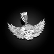 Sterling Silver Skull with Wings Deaths Head Biker Pendant