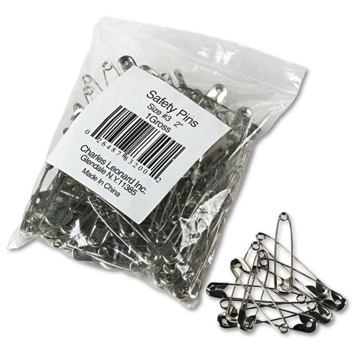 PK. Safety Pins, Nickel-Plated, Steel, 2" Length, 144/Pack