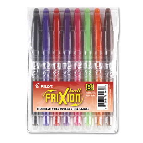 PILOT CORP. OF AMERICA FriXion Ball Erasable Gel Pen, Stick, Fine 0.7 mm, Assorted Ink and Barrel Colors, 8/Pack