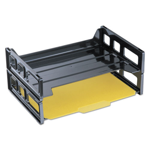 Side Load Letter Desk Tray, Two Tier, Plastic, Black 2/pk