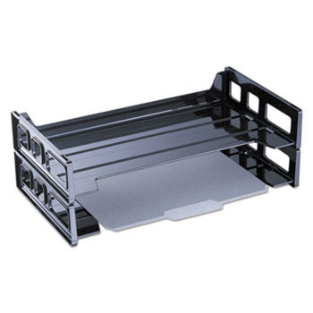 Side Load Legal Desk Tray, Two Tier, Plastic, Black 2/pk