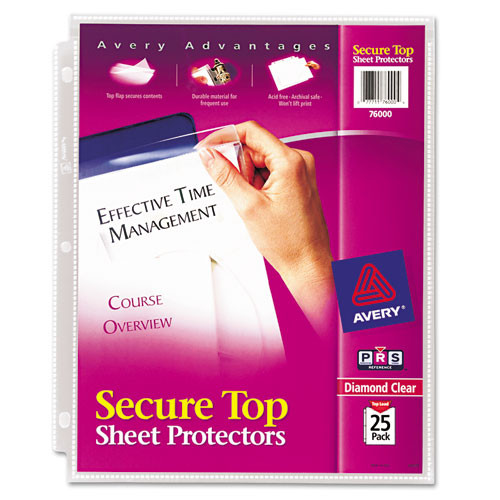 PK. Secure Top Sheet Protectors, Super Heavy Gauge, Letter, Diamond Clear, 25/Pack