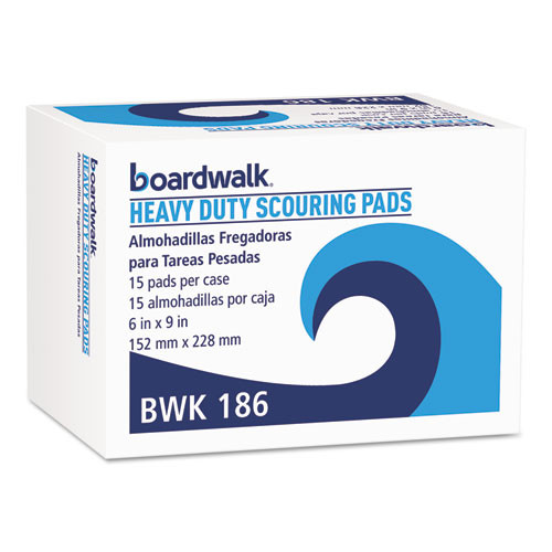 Heavy-Duty Scour Pad, Green, 6 x 9, 15/Carton