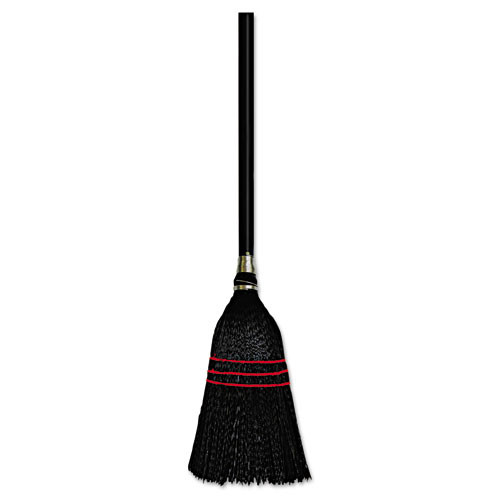 DZ. BLACK Flag Tipped Poly Bristle Lobby Broom, 37-38" Length, Natural/Black, 12/Carton