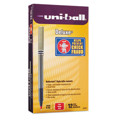DZ. Deluxe Stick Roller Ball Pen, Micro 0.5mm, Red Ink, Metallic Gray Barrel, Dozen