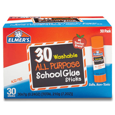 BX. Washable School Glue Sticks, 0.24 oz, Applies and Dries Clear, 30/Box