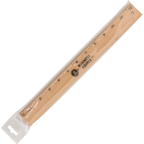 EA. 12" Imperial Wood Ruler - 12" Length - 1/16 Graduations - Imperial Measuring System - Wood - 1 / Each - Brown