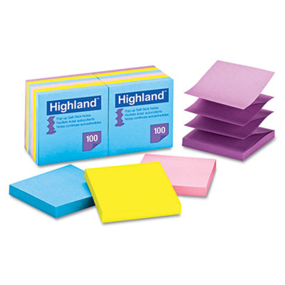 PK. Self-Stick Pop-Up Notes, 3 x 3, Assorted Bright, 100-Sheet, 12/Pack