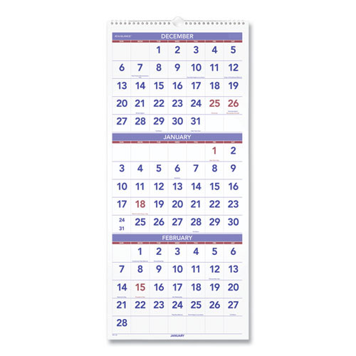 EA. AT-A-GLANCE Vertical-Format Three-Month Reference Wall Calendar, 12 x 27, 2022