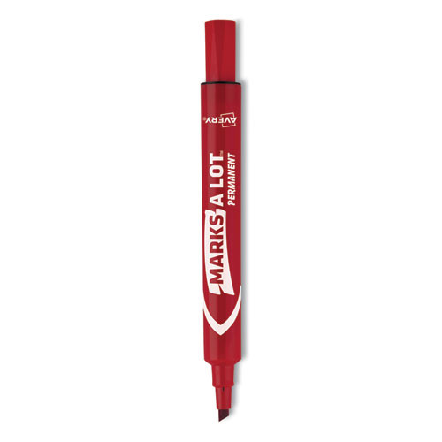 BX. MARKS A LOT Regular Desk-Style Permanent Marker, Broad Chisel Tip, Red, Dozen