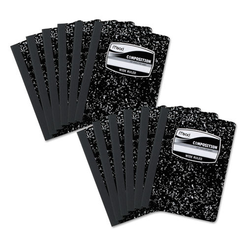 PK. Composition Book, Wide Rule, 9 3/4 x 7 1/2, White, 100 Sheets, 12/Pk