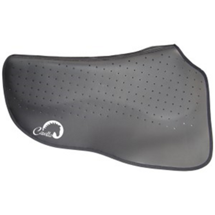 Shaped to the horse's top line, allowing ample wither space. Memory foam ensures that pressure and weight are not continual, but yielding. Excellent for all sports requiring lateral flexion. The maximum defense against back pain, yet still thin to maintain 'feel'. Length: 72 cm (28.5") Width: 86 cm (34") tapering to 56 cm (22")