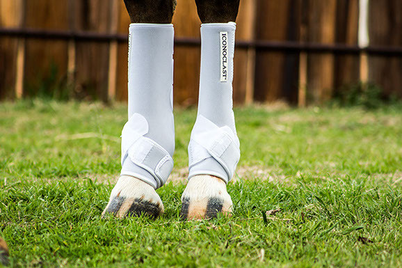 Performance horses need extra support because they are exposed to difficult maneuvers such as hard stops, backing, deep turns, jumps, and long, full strides. As a result of performing these maneuvers the hock reaches a fully flexed position and a “vertical load” force is applied to the hock joints and the soft tissue of the lower limbs. Since the suspensory ligament attaches at the top of the cannon bone, just below the lower hock joints, it can become stressed or injured due to these forces from above.
