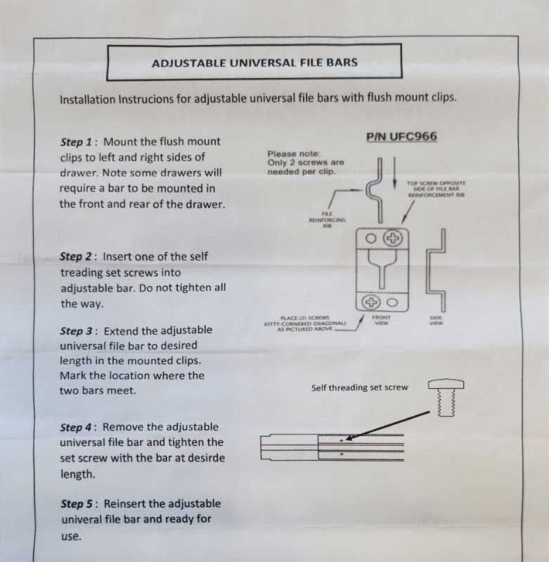 Adjustable Universal File Hang Rail for Wooden Cabinets
