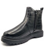 Women's Wide Fit Chelsea Pull On Faux Leather Ankle Boot Croc Black