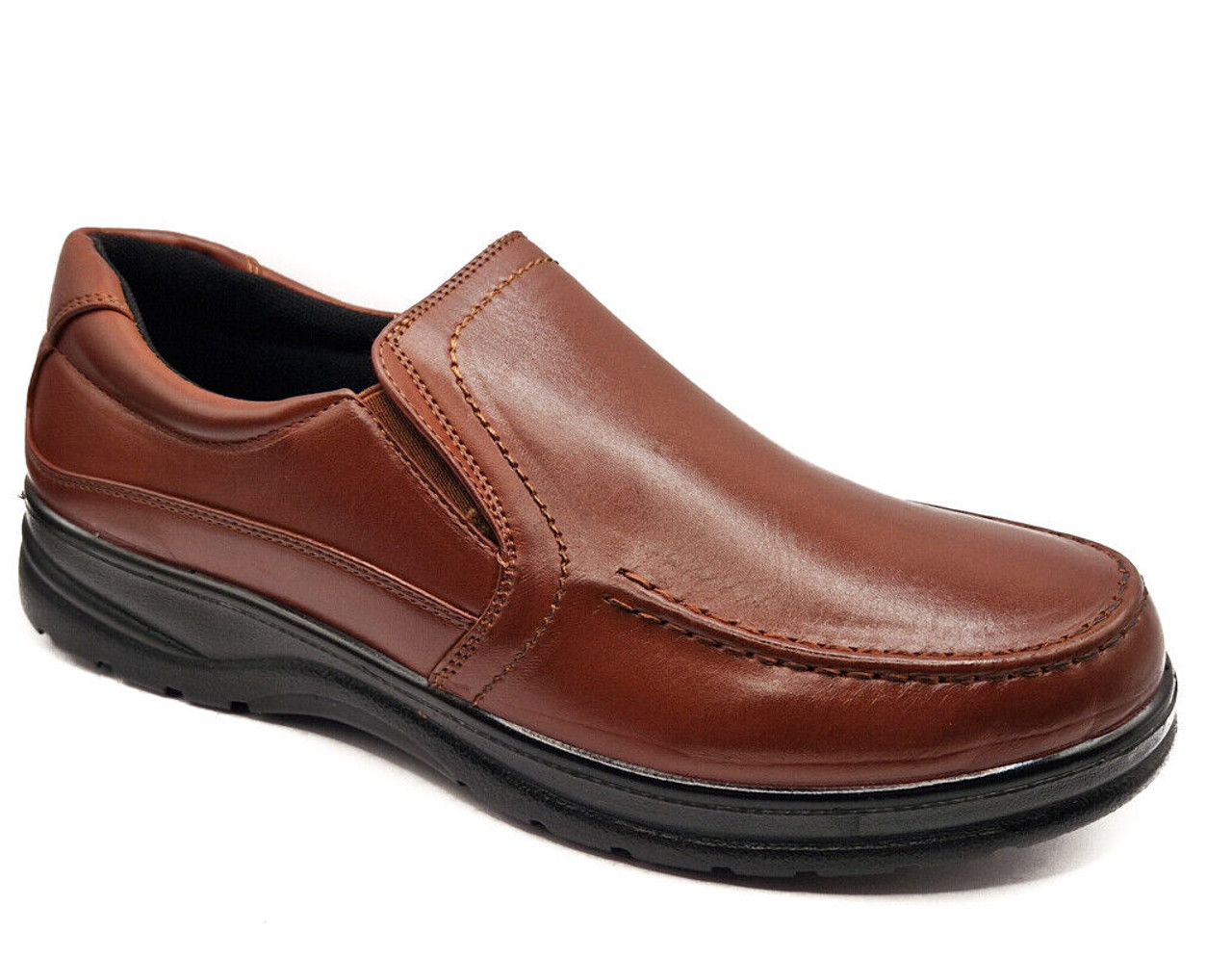 Dr Lightfoot Mens Memory Foam Wide Fit Slip On Shoes Brown