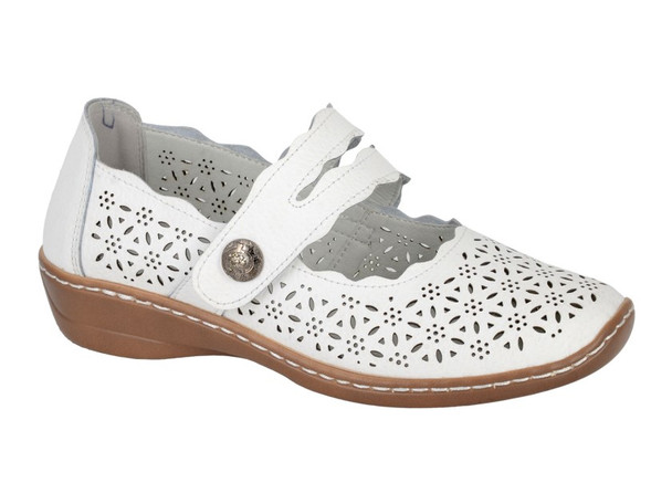 Boulevard Women’s Touch Fastening Leather Shoes – Perforated Bar Casual Comfort