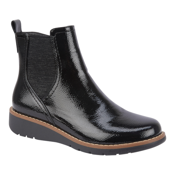 Twin Gusset Ankle Wedge Boots Black Patent Twin Gusset Ankle Wedge Boots Black Patent