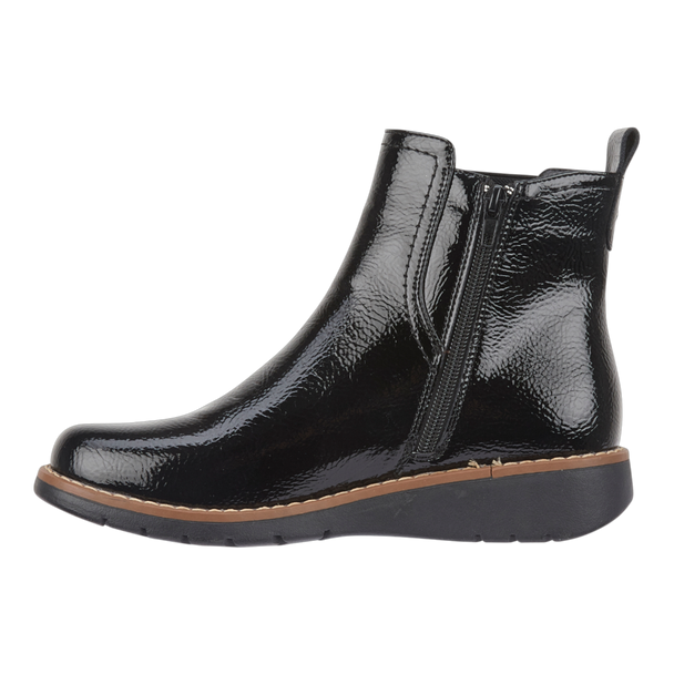 Twin Gusset Ankle Wedge Boots Black Patent Twin Gusset Ankle Wedge Boots Black Patent