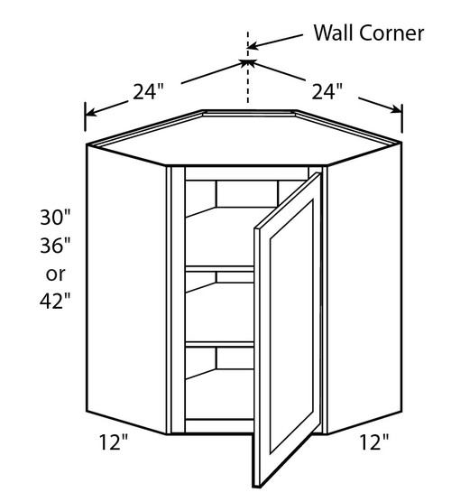 Shaker Grey 24" X 30" Diagonal Corner Wall Cabinet, RTA Cabinet Co.-Madison, WI