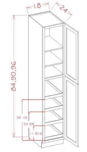 Shaker Grey 18" X 84" Tall Pantry Cabinet With 4 Roll Out Trays, RTA Cabinet Co.-Madison, WI
