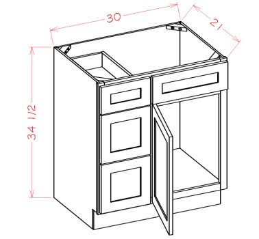 Shaker Grey 30" Vanity Base Cabinet 3 Left Drawers, RTA Cabinet Co.-Madison, WI