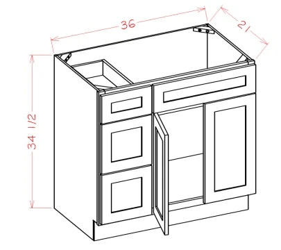 Shaker Dove 36" Vanity Base Cabinet 3 Left Drawers, RTA Cabinet Co.-Madison, WI