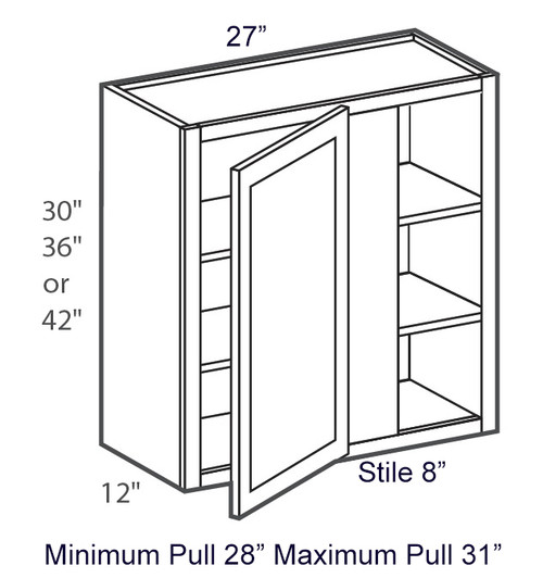 Shaker Cinder 27" X 36" Blind Corner Wall Cabinet, RTA Cabinet Co.-Madison, WI