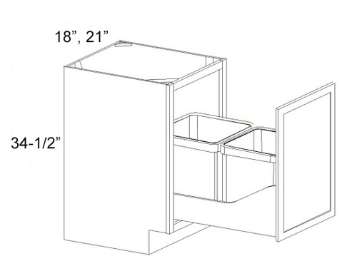 Shaker Cinder 21" Double Trash Base Cabinet Full Height Door, RTA Cabinet Co.-Madison, WI