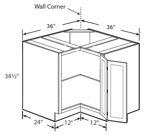 Shaker Cinder 36" Easy Reach Corner Base Cabinet, RTA Cabinet Co.-Madison, WI