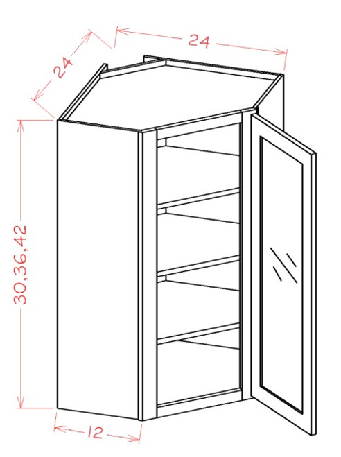 Shaker Black 24" X 42" Prepped For Glass Diagonal Corner Wall Cabinet, Cabinets By Friday-Madison, WI