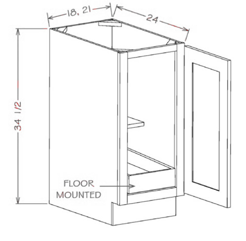 Shaker Black 18" Full Height Door Base Cabinet 1 Roll Out Tray, Cabinets By Friday-Madison, WI