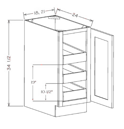 Shaker Black 18" Full Height Door Base Cabinet 3 Roll Out Trays, Cabinets By Friday-Madison, WI