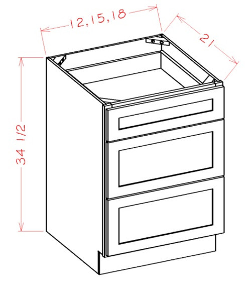 Shaker Black 15" 3-Drawer Vanity Base Cabinet, Cabinets By Friday-Madison, WI
