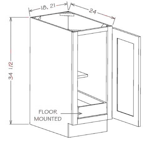 Shaker Navy 21" Full Height Door Base Cabinet 1 Roll Out Tray, RTA Cabinet Co.-Madison, WI