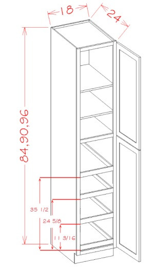 Shaker Navy 18" X 96" Tall Pantry Cabinet With 4 Roll Out Trays, RTA Cabinet Co.-Madison, WI
